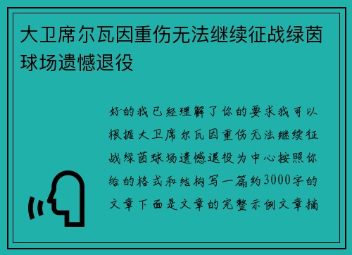 大卫席尔瓦因重伤无法继续征战绿茵球场遗憾退役